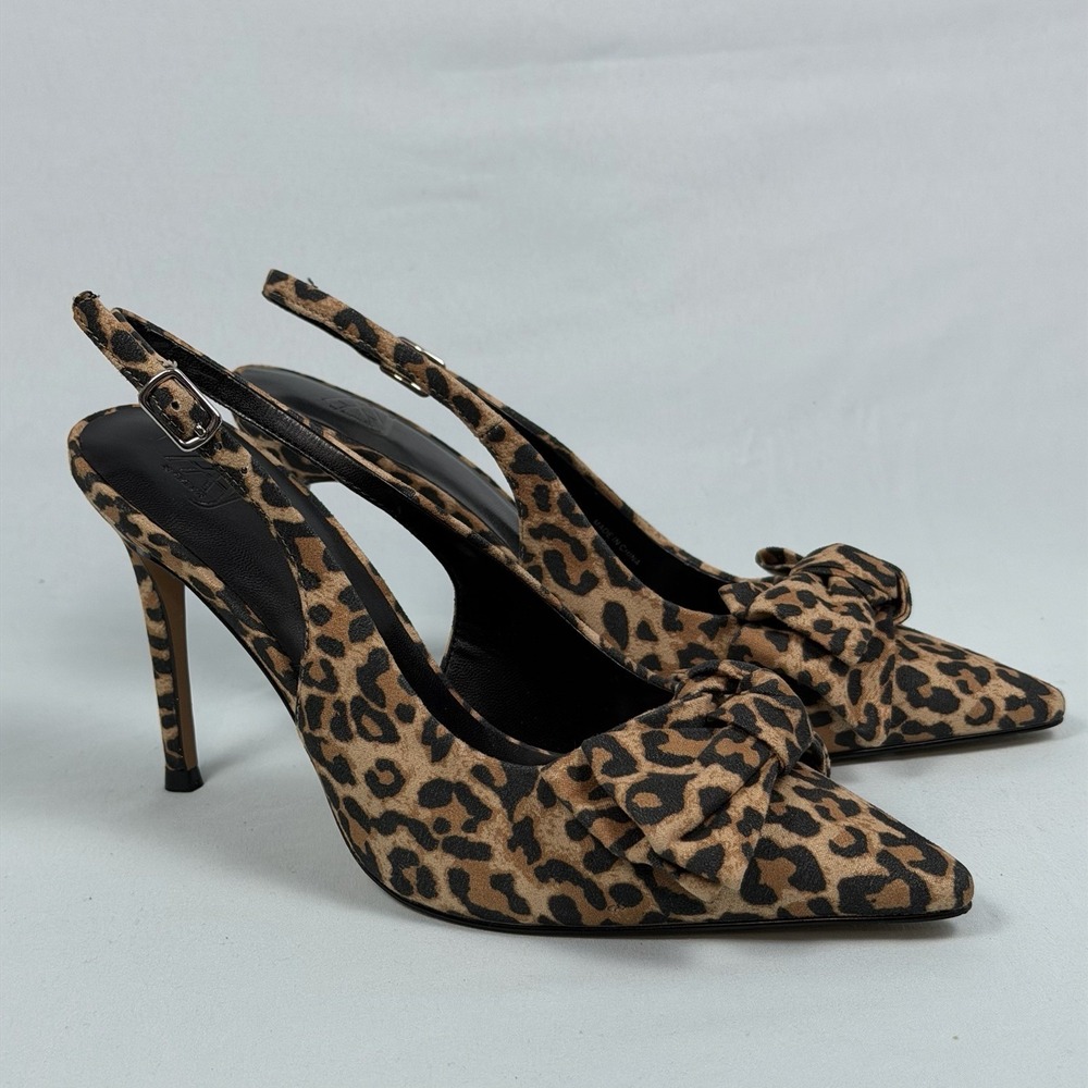AAJ By Aminah Size-6M Womens Pump Heel Gemma Brown Leopard‎ Bow Slingback